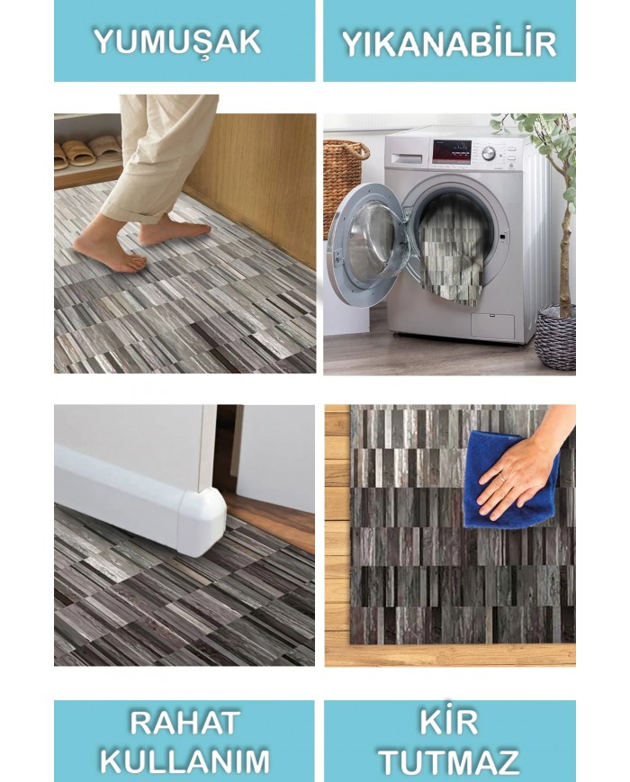 Aliya Desenli Pamuk Tabanlı Yıkanabilen Kaymaz Antibakteriyel Şönil Salon Halısı