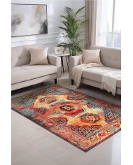 Anemo Desenli Pamuk Tabanlı Yıkanabilen Kaymaz Antibakteriyel Şönil Salon Halısı