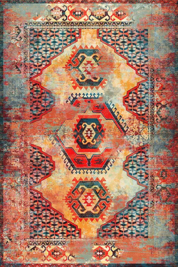 Anemo Desenli Pamuk Tabanlı Yıkanabilen Kaymaz Antibakteriyel Şönil Salon Halısı