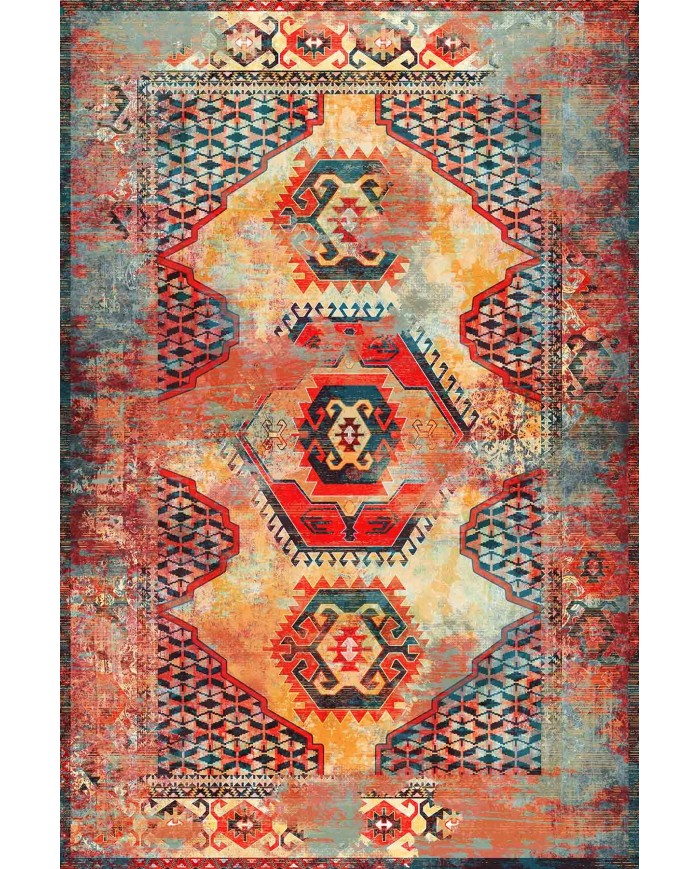 Anemo Desenli Pamuk Tabanlı Yıkanabilen Kaymaz Antibakteriyel Şönil Salon Halısı