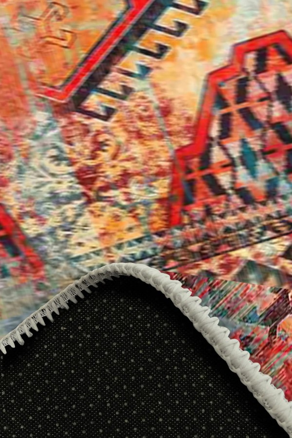 Anemo Desenli Pamuk Tabanlı Yıkanabilen Kaymaz Antibakteriyel Şönil Salon Halısı