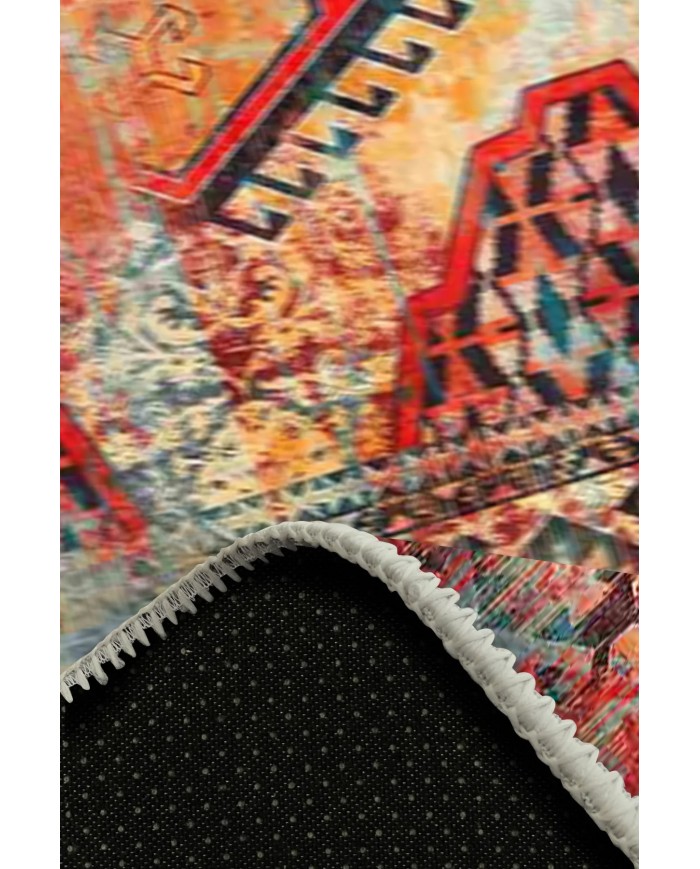 Anemo Desenli Pamuk Tabanlı Yıkanabilen Kaymaz Antibakteriyel Şönil Salon Halısı