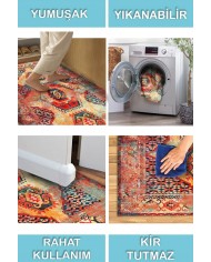 Anemo Desenli Pamuk Tabanlı Yıkanabilen Kaymaz Antibakteriyel Şönil Salon Halısı