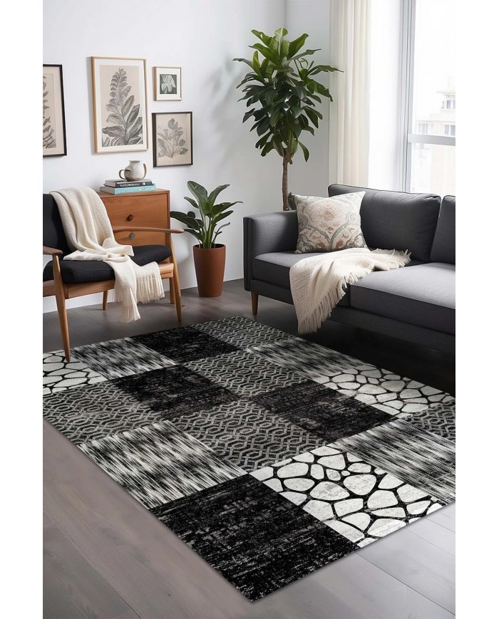 Antem Desenli Pamuk Tabanlı Yıkanabilen Kaymaz Antibakteriyel Şönil Salon Halısı