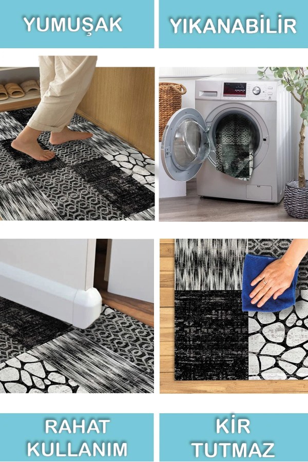 Antem Desenli Pamuk Tabanlı Yıkanabilen Kaymaz Antibakteriyel Şönil Salon Halısı