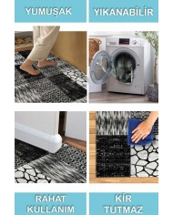 Antem Desenli Pamuk Tabanlı Yıkanabilen Kaymaz Antibakteriyel Şönil Salon Halısı
