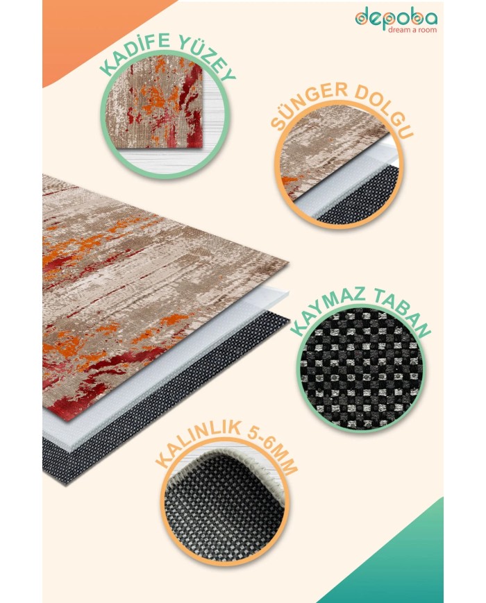 Laura Kadife Yıkanabilir Kaymaz Pamuk Tabanlı Antibakteriyel Salon Halısı