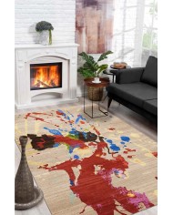 Anemon Desenli Pamuk Tabanlı Yıkanabilen Kaymaz Antibakteriyel Şönil Salon Halısı