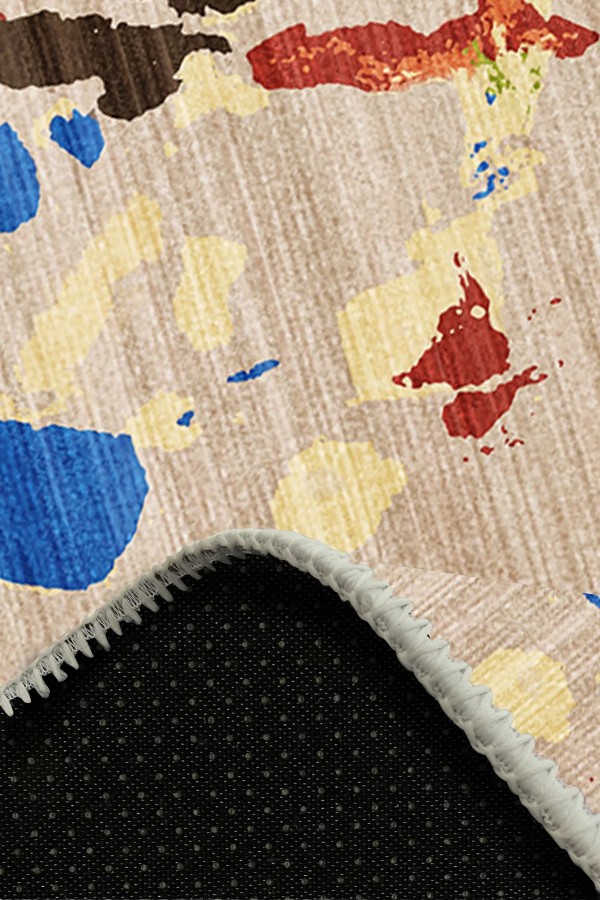 Anemon Desenli Pamuk Tabanlı Yıkanabilen Kaymaz Antibakteriyel Şönil Salon Halısı