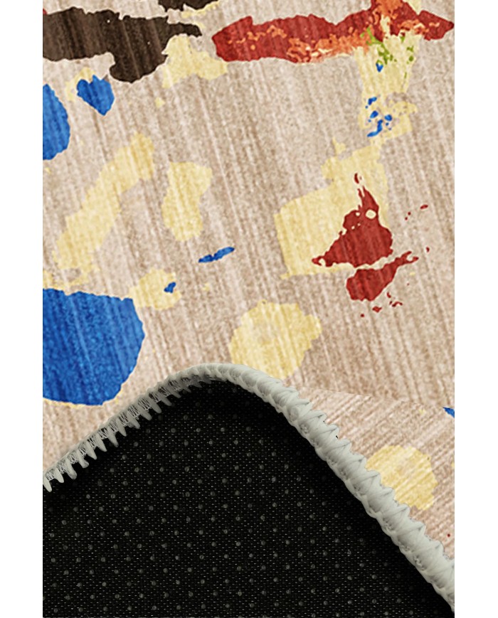 Anemon Desenli Pamuk Tabanlı Yıkanabilen Kaymaz Antibakteriyel Şönil Salon Halısı