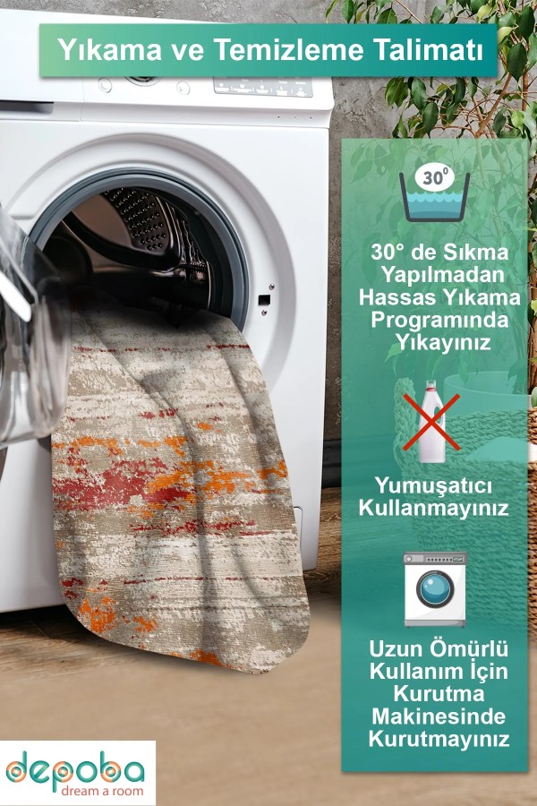 Laura Kadife Yıkanabilir Kaymaz Pamuk Tabanlı Antibakteriyel Salon Halısı