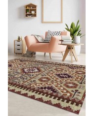 Araceli Desenli Pamuk Tabanlı Yıkanabilen Kaymaz Antibakteriyel Şönil Salon Halısı