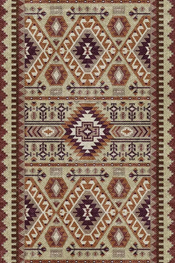 Araceli Desenli Pamuk Tabanlı Yıkanabilen Kaymaz Antibakteriyel Şönil Salon Halısı