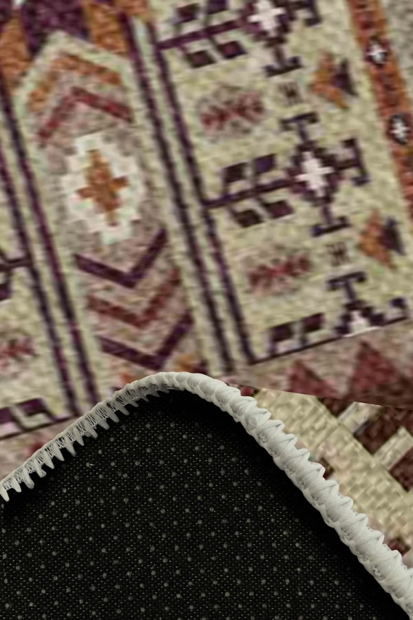 Araceli Desenli Pamuk Tabanlı Yıkanabilen Kaymaz Antibakteriyel Şönil Salon Halısı