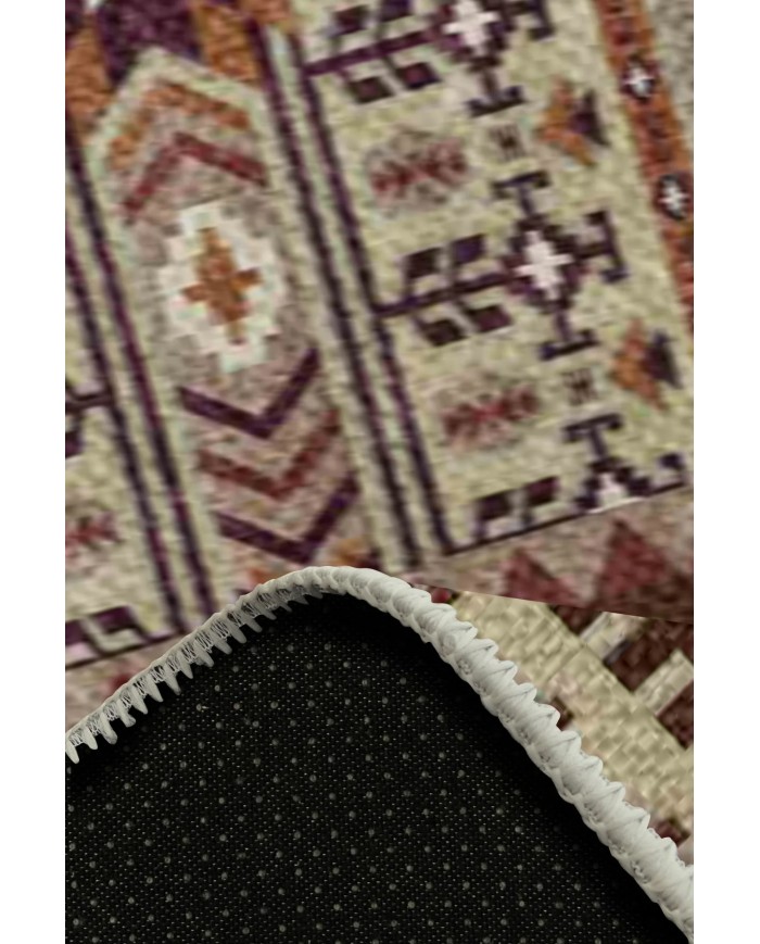 Araceli Desenli Pamuk Tabanlı Yıkanabilen Kaymaz Antibakteriyel Şönil Salon Halısı