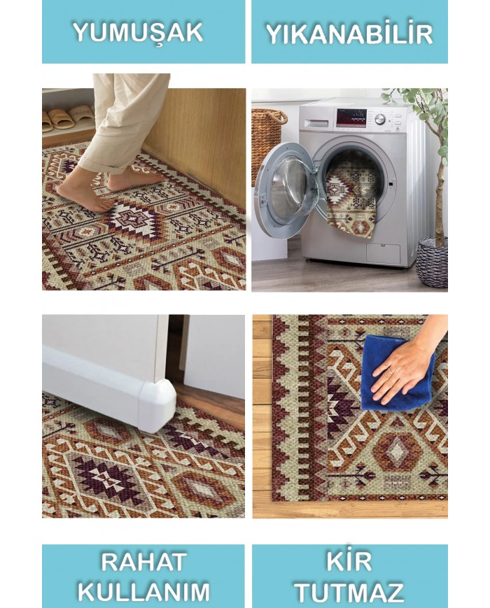 Araceli Desenli Pamuk Tabanlı Yıkanabilen Kaymaz Antibakteriyel Şönil Salon Halısı