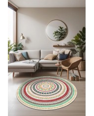 Arane Pamuk Tabanlı Yıkanabilen Kaymaz Antibakteriyel Şönil Yuvarlak Halı