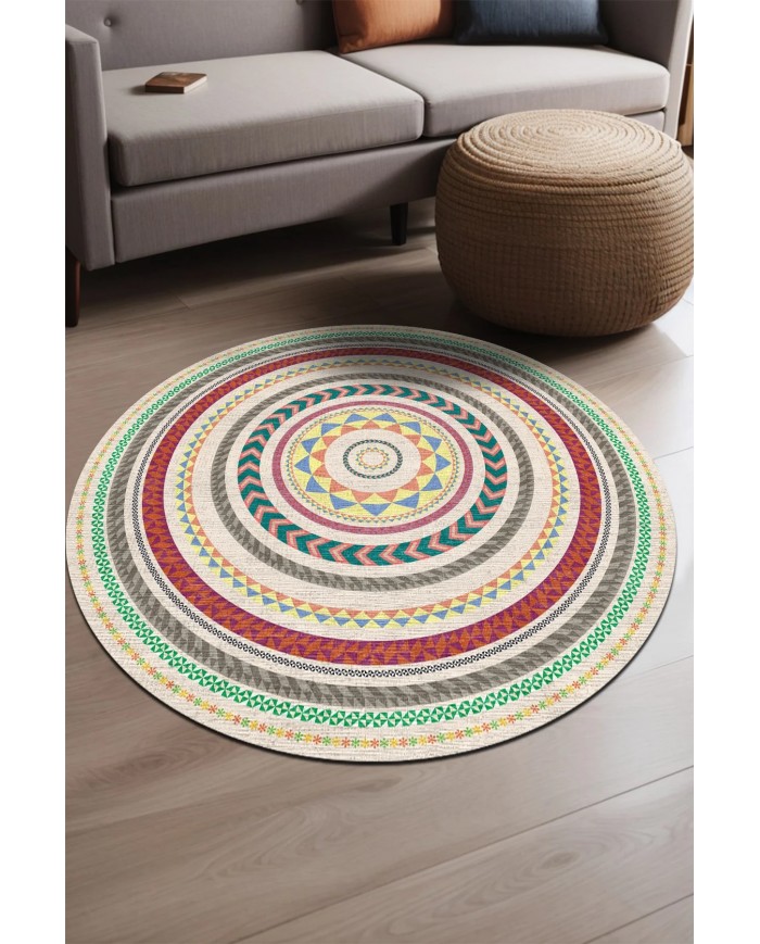 Arane Pamuk Tabanlı Yıkanabilen Kaymaz Antibakteriyel Şönil Yuvarlak Halı