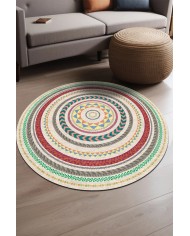 Arane Pamuk Tabanlı Yıkanabilen Kaymaz Antibakteriyel Şönil Yuvarlak Halı