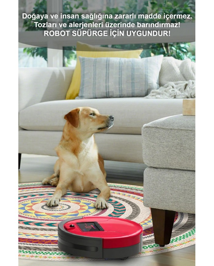 Arane Pamuk Tabanlı Yıkanabilen Kaymaz Antibakteriyel Şönil Yuvarlak Halı