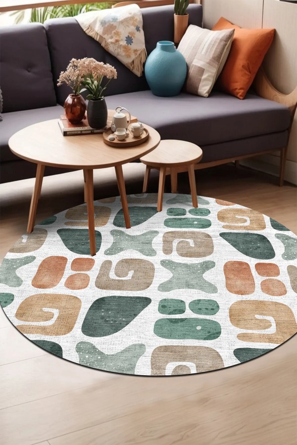 Arone Pamuk Tabanlı Yıkanabilen Kaymaz Antibakteriyel Şönil Yuvarlak Halı