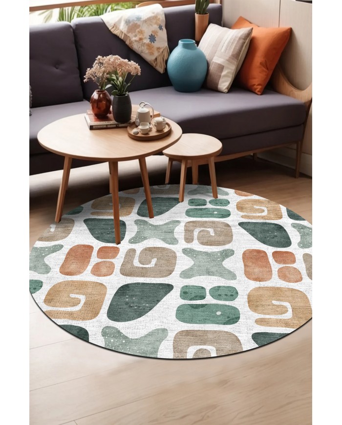 Arone Pamuk Tabanlı Yıkanabilen Kaymaz Antibakteriyel Şönil Yuvarlak Halı