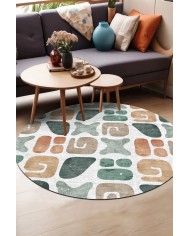 Arone Pamuk Tabanlı Yıkanabilen Kaymaz Antibakteriyel Şönil Yuvarlak Halı