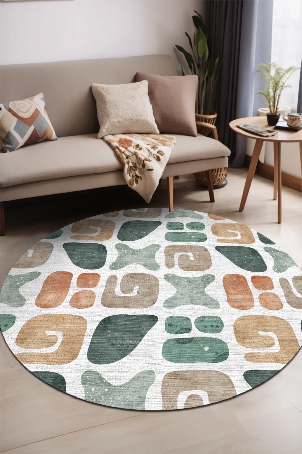 Arone Pamuk Tabanlı Yıkanabilen Kaymaz Antibakteriyel Şönil Yuvarlak Halı