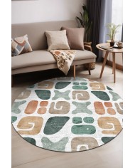 Arone Pamuk Tabanlı Yıkanabilen Kaymaz Antibakteriyel Şönil Yuvarlak Halı