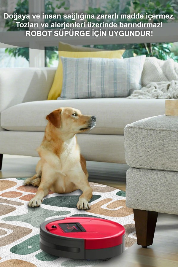 Arone Pamuk Tabanlı Yıkanabilen Kaymaz Antibakteriyel Şönil Yuvarlak Halı