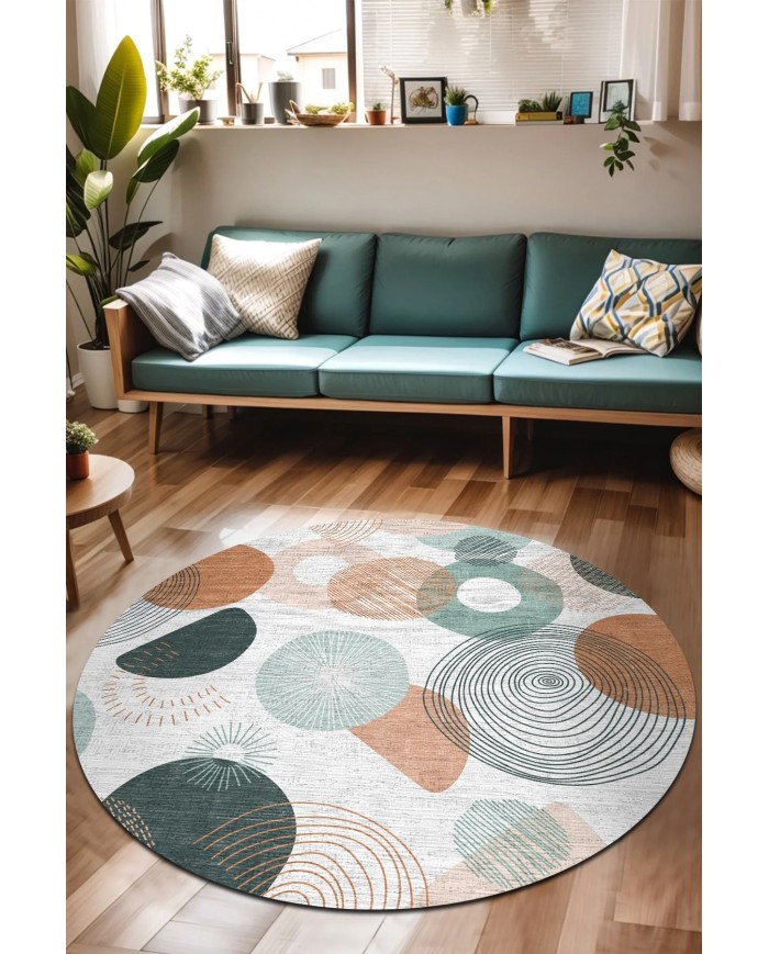 Arpes Pamuk Tabanlı Yıkanabilen Kaymaz Antibakteriyel Şönil Yuvarlak Halı