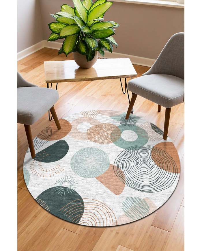 Arpes Pamuk Tabanlı Yıkanabilen Kaymaz Antibakteriyel Şönil Yuvarlak Halı