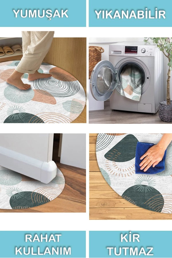 Arpes Pamuk Tabanlı Yıkanabilen Kaymaz Antibakteriyel Şönil Yuvarlak Halı