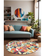 Arya Pamuk Tabanlı Yıkanabilen Kaymaz Antibakteriyel Şönil Yuvarlak Halı