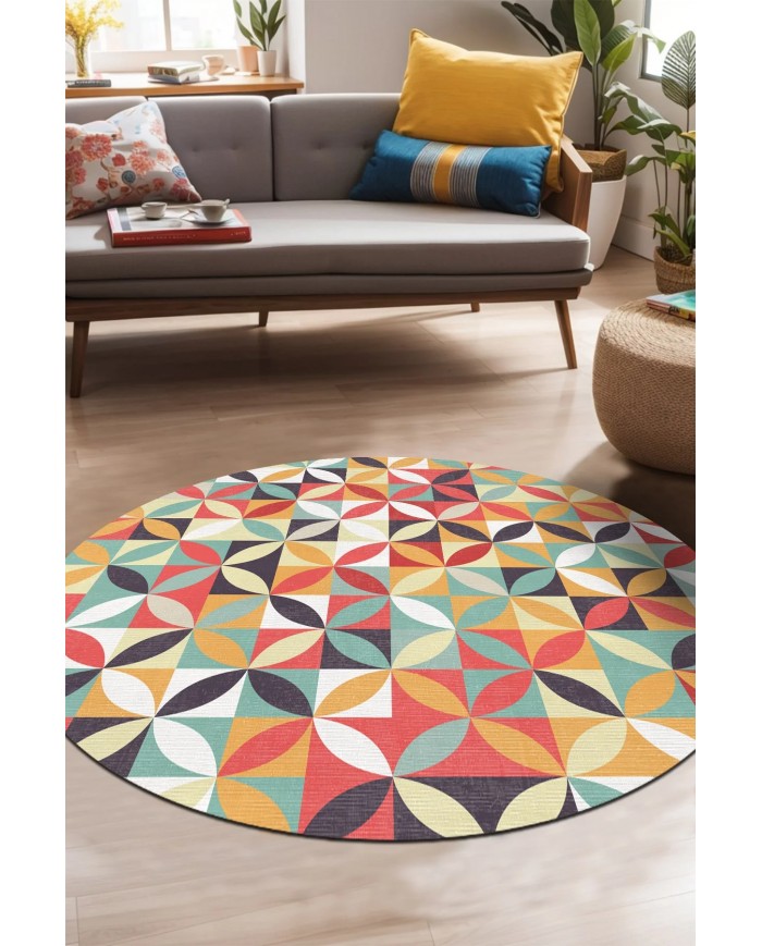 Arya Pamuk Tabanlı Yıkanabilen Kaymaz Antibakteriyel Şönil Yuvarlak Halı