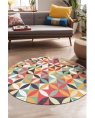 Arya Pamuk Tabanlı Yıkanabilen Kaymaz Antibakteriyel Şönil Yuvarlak Halı