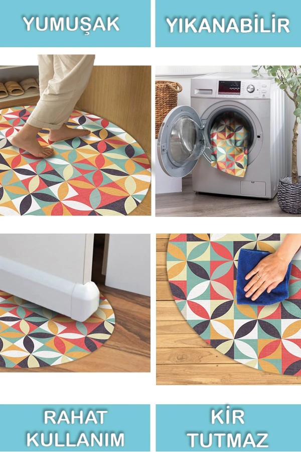 Arya Pamuk Tabanlı Yıkanabilen Kaymaz Antibakteriyel Şönil Yuvarlak Halı