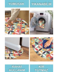 Arya Pamuk Tabanlı Yıkanabilen Kaymaz Antibakteriyel Şönil Yuvarlak Halı