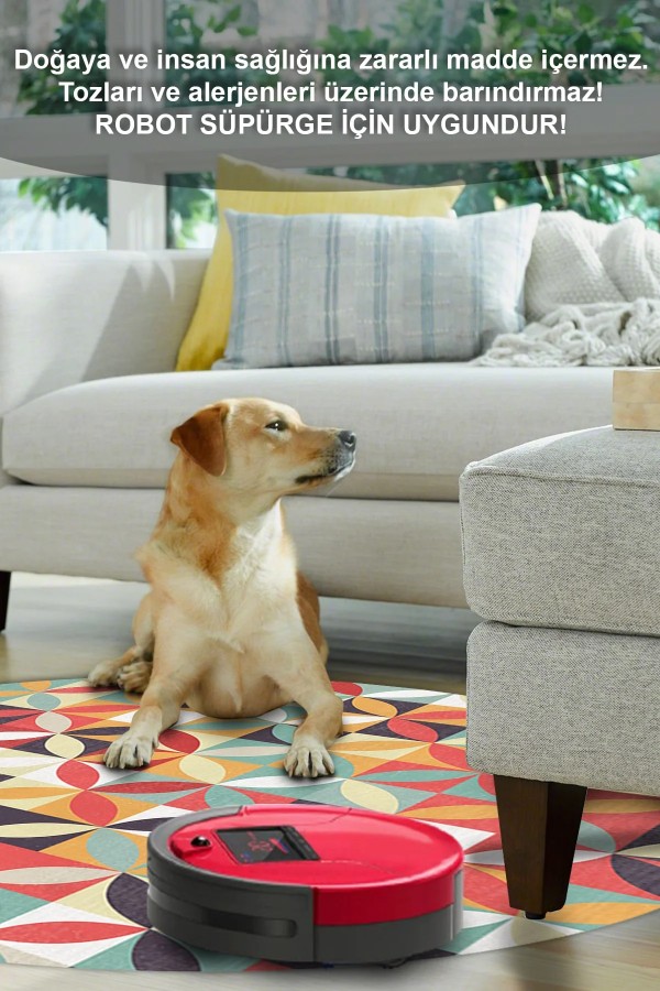 Arya Pamuk Tabanlı Yıkanabilen Kaymaz Antibakteriyel Şönil Yuvarlak Halı