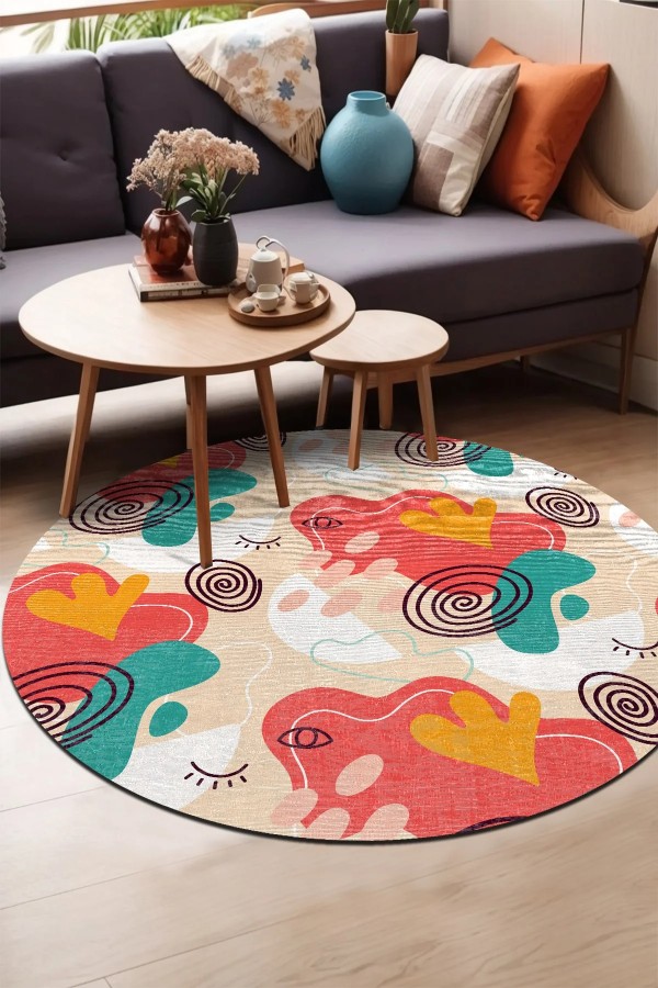 Aseta Pamuk Tabanlı Yıkanabilen Kaymaz Antibakteriyel Şönil Yuvarlak Halı