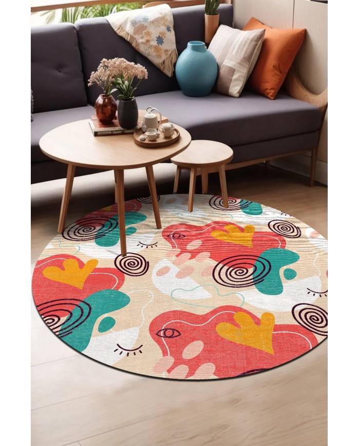 Aseta Pamuk Tabanlı Yıkanabilen Kaymaz Antibakteriyel Şönil Yuvarlak Halı