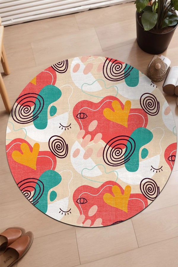 Aseta Pamuk Tabanlı Yıkanabilen Kaymaz Antibakteriyel Şönil Yuvarlak Halı