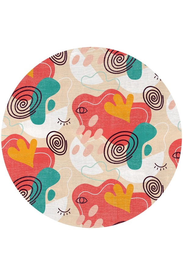 Aseta Pamuk Tabanlı Yıkanabilen Kaymaz Antibakteriyel Şönil Yuvarlak Halı