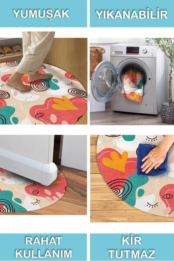 Aseta Pamuk Tabanlı Yıkanabilen Kaymaz Antibakteriyel Şönil Yuvarlak Halı