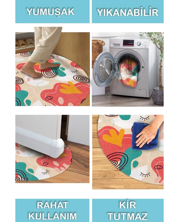 Aseta Pamuk Tabanlı Yıkanabilen Kaymaz Antibakteriyel Şönil Yuvarlak Halı