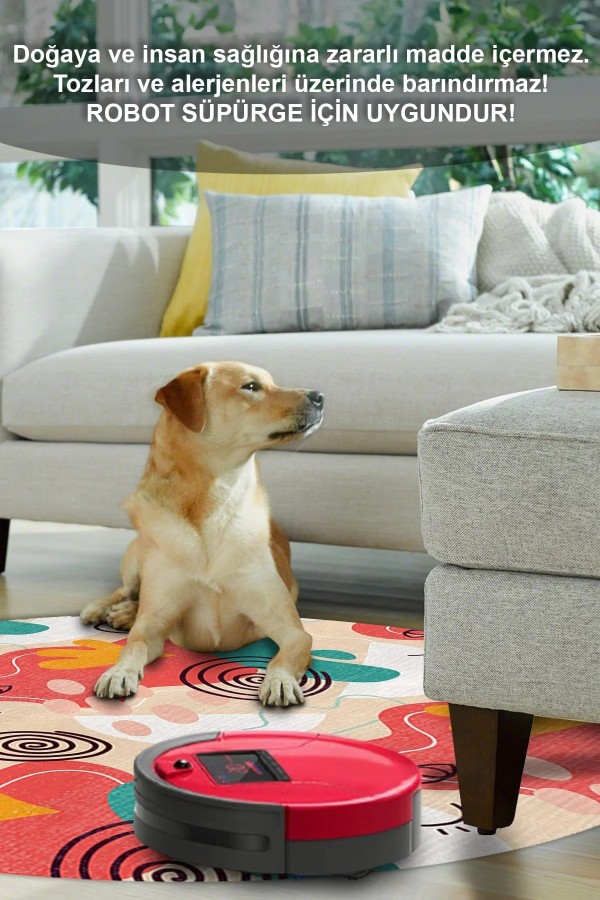 Aseta Pamuk Tabanlı Yıkanabilen Kaymaz Antibakteriyel Şönil Yuvarlak Halı