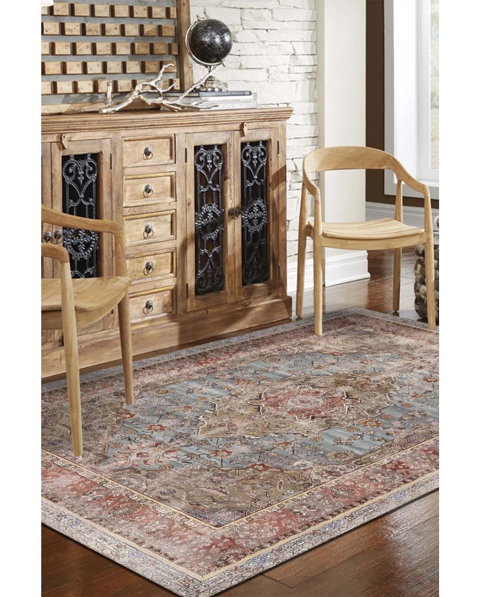 Avlin Elit Desenli Pamuk Tabanlı Yıkanabilen Kaydırmaz Antibakteriyel Şönil Salon Halısı