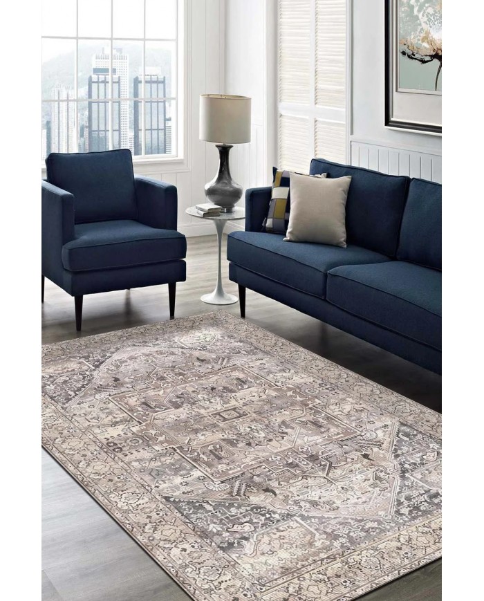 Ayralfa Desenli Pamuk Tabanlı Yıkanabilen Kaymaz Antibakteriyel Şönil Salon Halısı