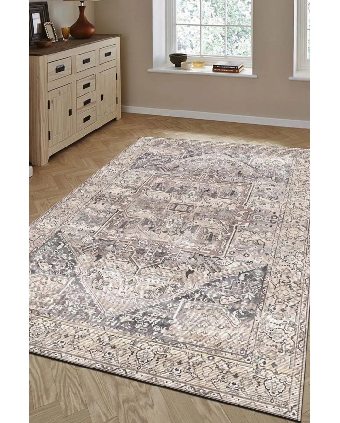 Ayralfa Desenli Pamuk Tabanlı Yıkanabilen Kaymaz Antibakteriyel Şönil Salon Halısı