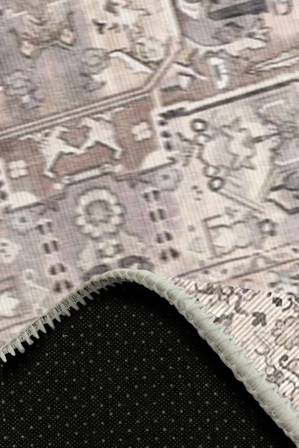 Ayralfa Desenli Pamuk Tabanlı Yıkanabilen Kaymaz Antibakteriyel Şönil Salon Halısı